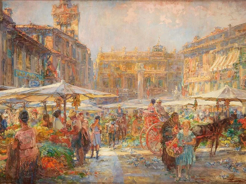 1858-Lieven Herremans - Mercato dei fiori a Verona